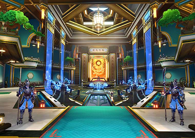 Honkai Star Rail Ornate Asian-themed Interior with Guards