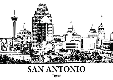 San Antonio Texas Skyline Drawing