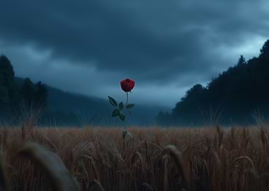 Red Rose in Wheat Field