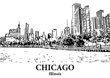 Chicago Illinois Skyline Drawing