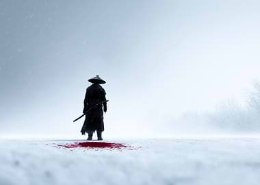 Samurai in Snow with Blood