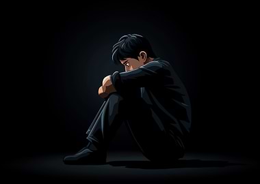 Sad Boy Sitting in the Dark