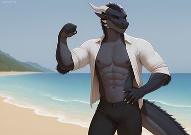 Dragon Anthro on Beach