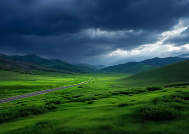 Green Valley Under Stormy Sky