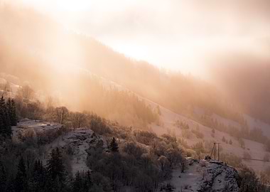 Winter Mountain Landscape with Golden Light