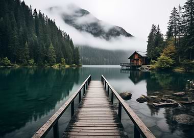 Lake Pier with Cabin