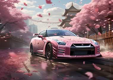 Pink car with Cherry Blossoms
