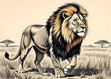 Majestic Lion in Savannah Illustration