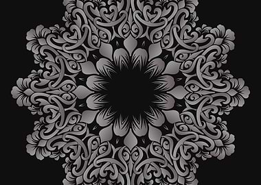 Silver Floral Mandala on Black