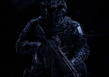 Futuristic Soldier in Dark Environment