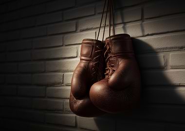 Vintage Boxing Gloves on Brick Wall