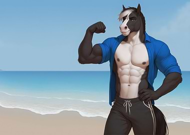 Muscular Anthro Horse on Beach