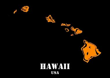 Hawaii USA State Minimalist Black Orange Topographic Contour Relief Map featuring terrain in orange color