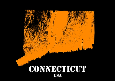 Connecticut USA State Minimalist Black Orange Topographic Contour Relief Map featuring terrain in orange color