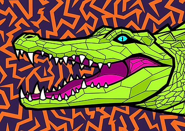 Geometric Alligator with Open Mouth