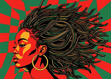 Black Woman with dreadlocks, red and green