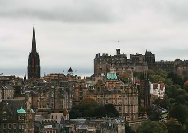 Edinburgh Cityscape with Castle and Spire