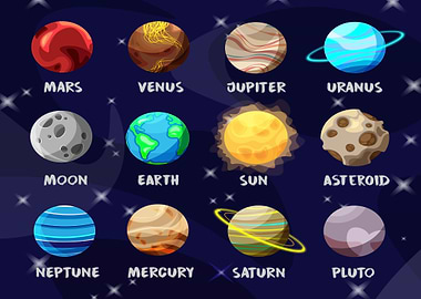 Cartoon Planets and Celestial Bodies
