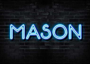 Mason Neon Sign on Brick Wall