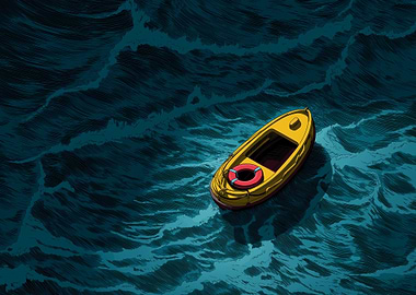 Yellow Boat on Dark Blue Sea