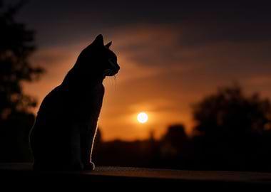Cat Silhouette at Sunset