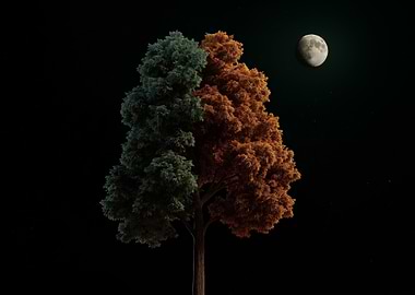 Two-toned Tree Under Moonlight
