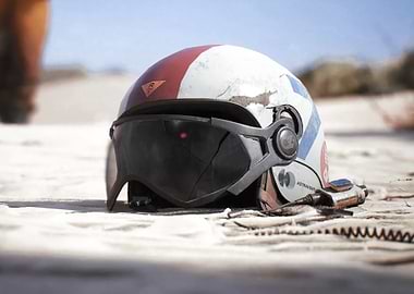 Astronaut Helmet on Sandy Surface