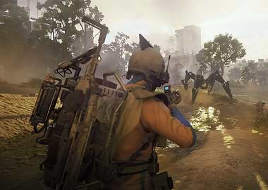 Futuristic Battle Scene with Spider Robot