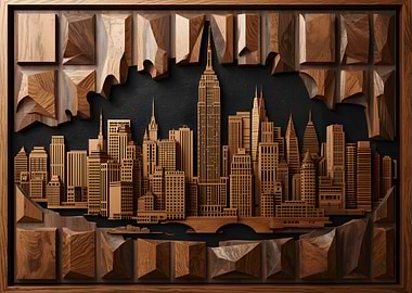 Wooden New York City Skyline Art