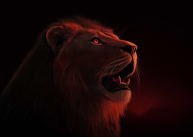 Roaring Lion Portrait in Red Light
