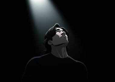 Man Looking Up in Spotlight