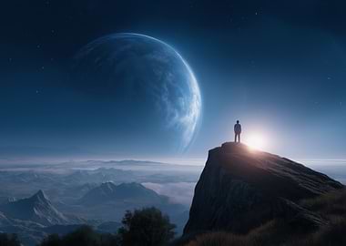 Man on Cliff Overlooking Planet