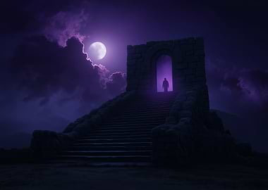 Mysterious Figure at Stone Stairway
