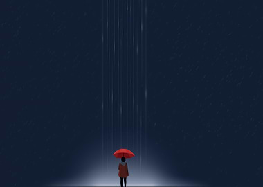 Red Umbrella in the Rain