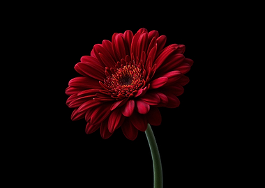 Red Gerbera Daisy on Black Background