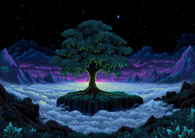 Mystical Tree Island at Night