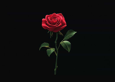 Single Red Rose on Black Background