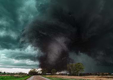 Dramatic Tornado Over Rural Landscape