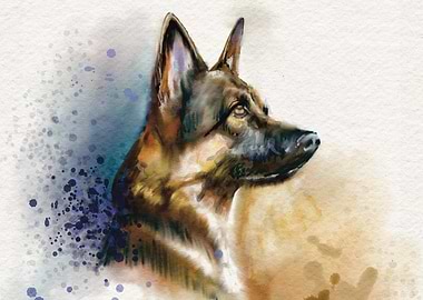 Watercolor German Shepherd Portrait
