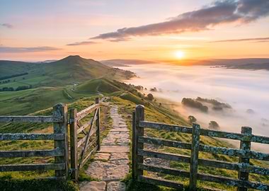 Scenic Sunrise Over Foggy Hills