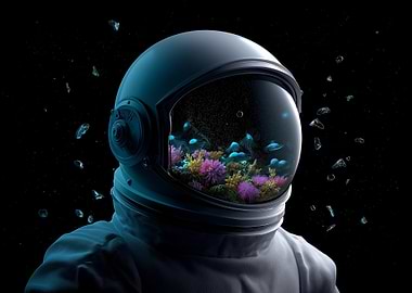 Astronaut Helmet with Coral Reef