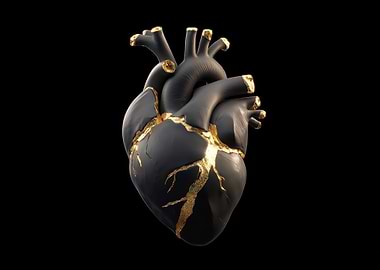 Kintsugi Heart - Black and Gold