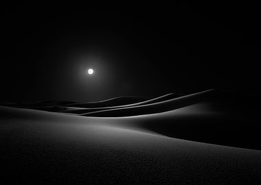 Monochrome Desert Landscape with Moon