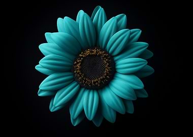 Teal Sunflower on Black Background