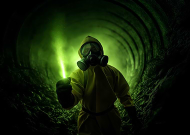 Hazmat Suit in Tunnel with Glowstick