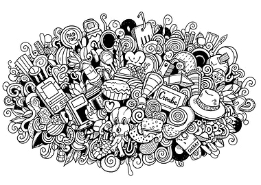 Black and White Doodle Composition