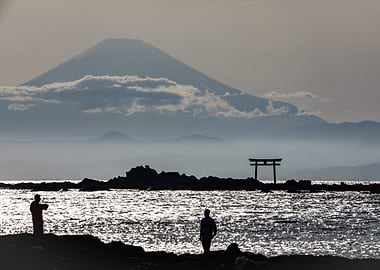 Mount Fuji and Torii Gate Silhouette