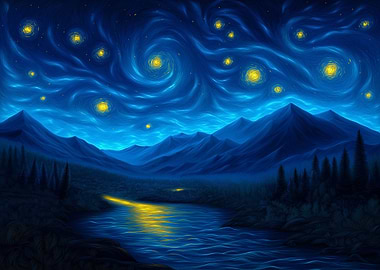 Starry Night Landscape Painting