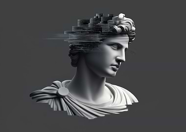 Digital Glitch Art Bust Sculpture