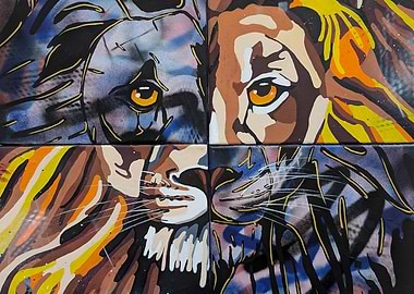 Lion Portrait Split Panel Art